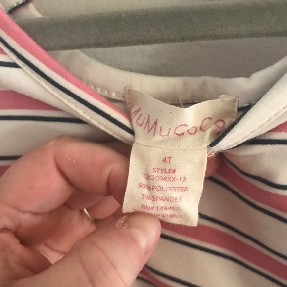MumuCoco Girl’s dress/tunic Lovely Striped 3/4 sleeve Pink Cream Coastal 4T - Picture 4 of 6